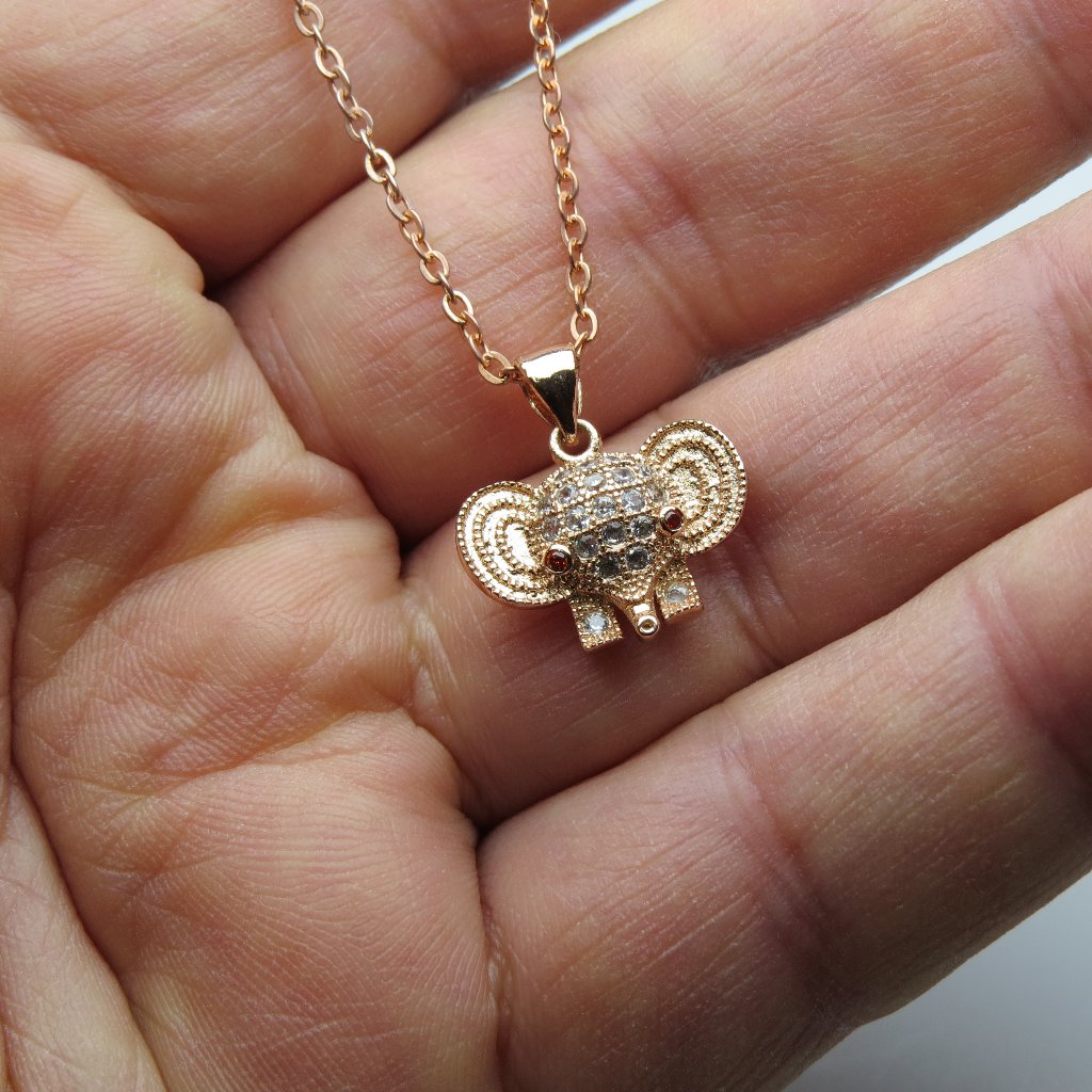 18k Rose Gold Sterling Silver Elephant Pendant Chain 131$